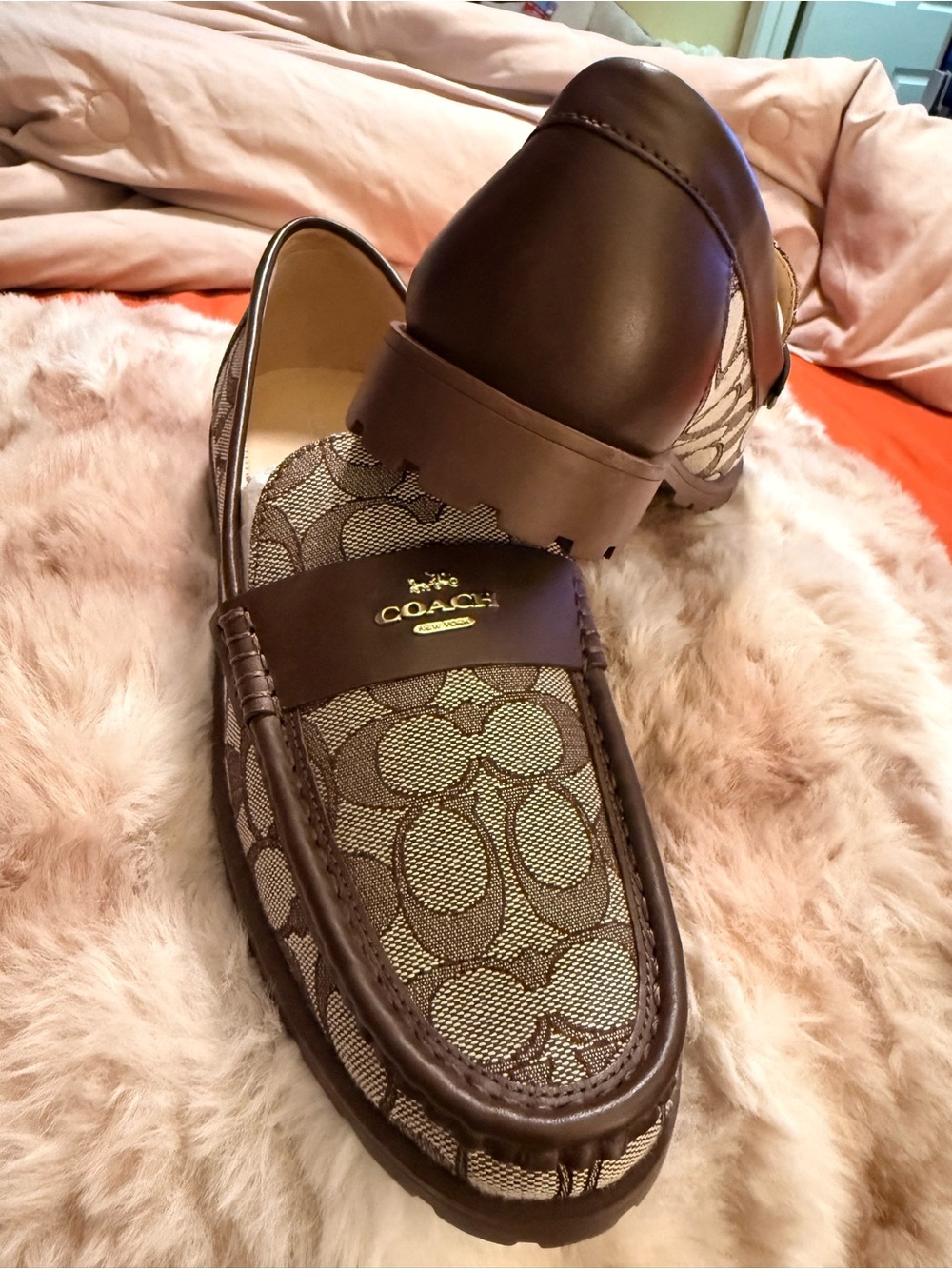 Coach Brown Signature Canvas Women's Penny Loafers with Gold Accent - Picture 2 of 10